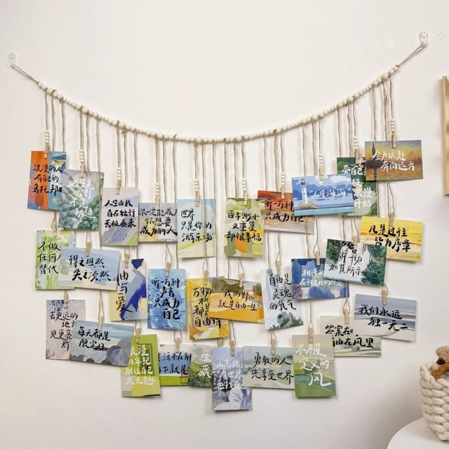 Alt view image 2 of 6 - Photo Hanging Display Wall Decor, Photo String With 30 Wooden Clips For Show Happy Moments, For Bedroom Living Room Home Study Baby Room Dormitory Teen Girls Gifts