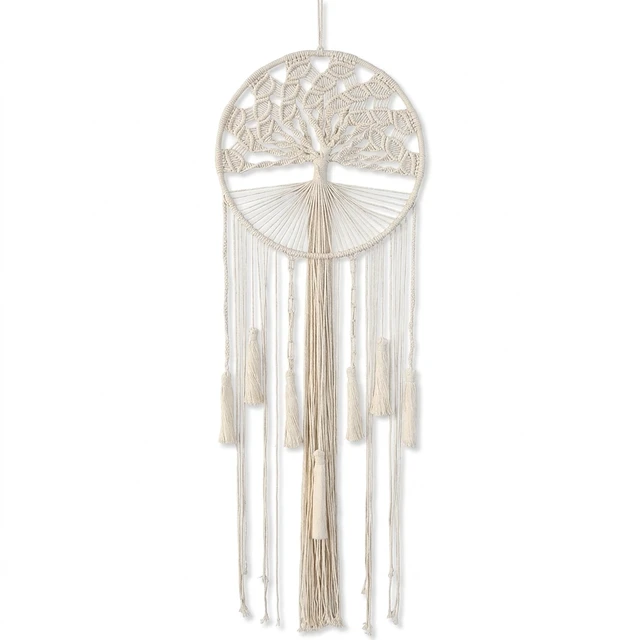 Alt view image 5 of 7 - Generic Brand Hangable Macrame Dream Catcher Wall Hanging Boho Decor Large Green Tree of Life Handmade Tassel Feather Decor Natural Cotton Fringe Modern Chic Home Decor Item