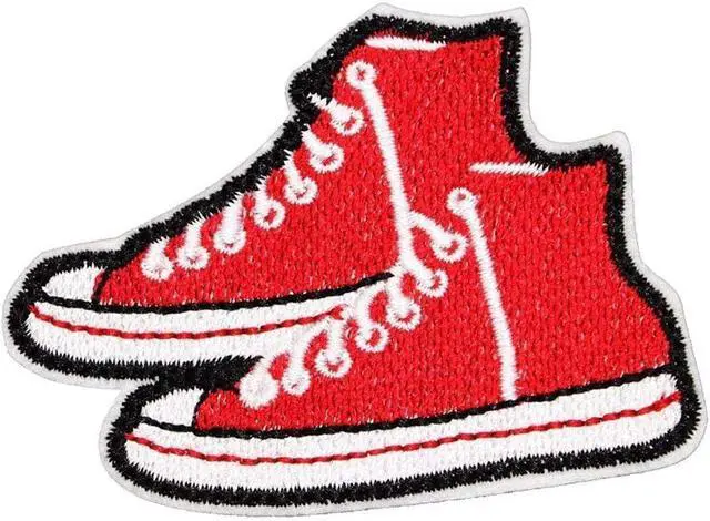 Alt view image 2 of 2 - U-Sky Sew or Iron on Embroidered Patches | Classic Red High Top Sneaker Design | Streetwear Fashion Canvas Shoes | Teens Young Adults | Jackets Backpacks Hats | 3"x2" 3PCs Pack