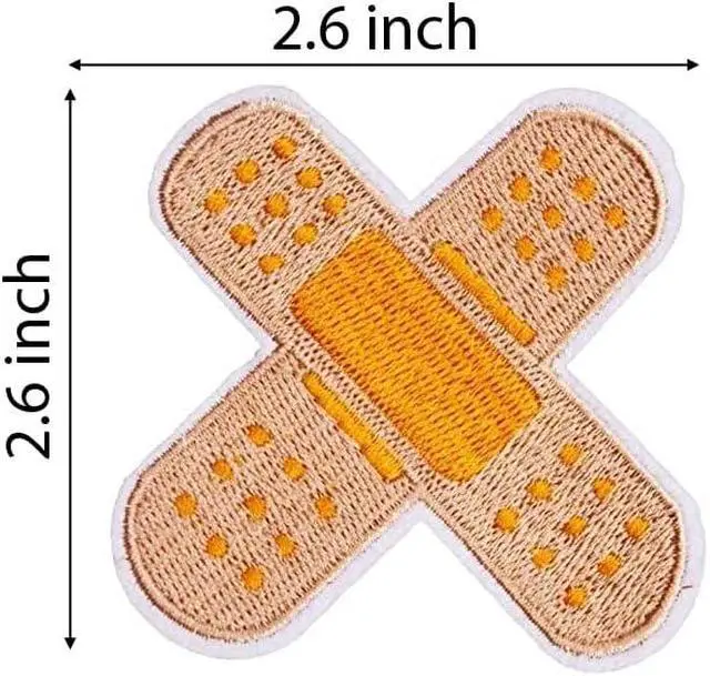 Alt view image 2 of 5 - U-Sky Sew or Iron on Embroidered Patches | Creative Cross-Shaped Band-Aid Design with Orange Center | Whimsical First Aid Theme | DIY Enthusiasts | Clothing Bags Accessories | 2.6"x2.6" 3PCs Pack