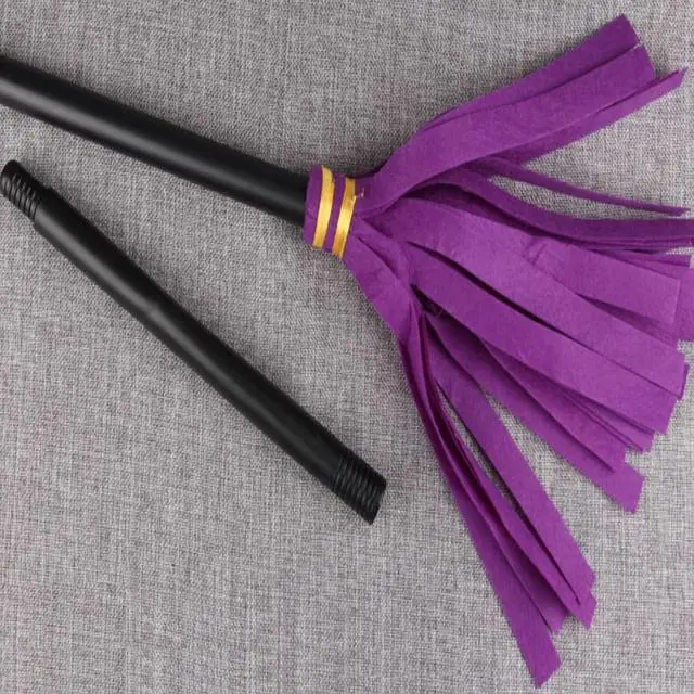 Alt view image 3 of 5 - Halloween Witch Broomstick - Purple Plastic Witches Broom Cosplay Prop