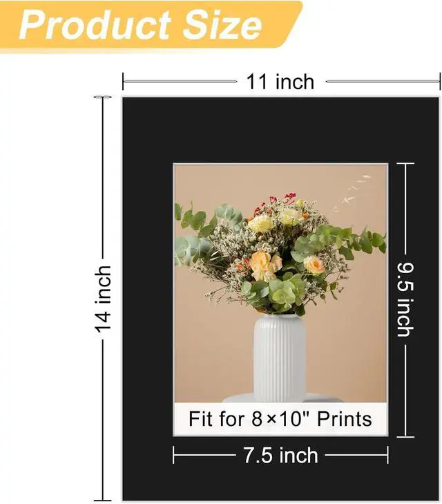 Alt view image 2 of 7 - Phinus 8 Pack Picture Mats for Frames, Acid Free 11x14 Matted to 8x10, Picture Frame Mats for Pictures, Watercolor, Artwork and Prints (Black)
