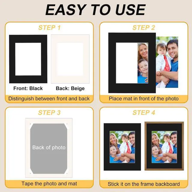 Alt view image 5 of 7 - Phinus 8 Pack Picture Mats for Frames, Acid Free 11x14 Matted to 8x10, Picture Frame Mats for Pictures, Watercolor, Artwork and Prints (Black)