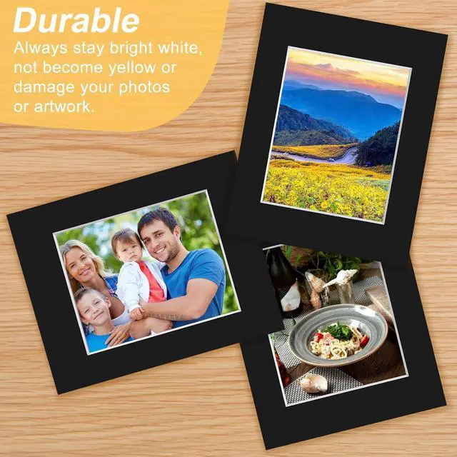 Alt view image 6 of 7 - Phinus 8 Pack Picture Mats for Frames, Acid Free 11x14 Matted to 8x10, Picture Frame Mats for Pictures, Watercolor, Artwork and Prints (Black)