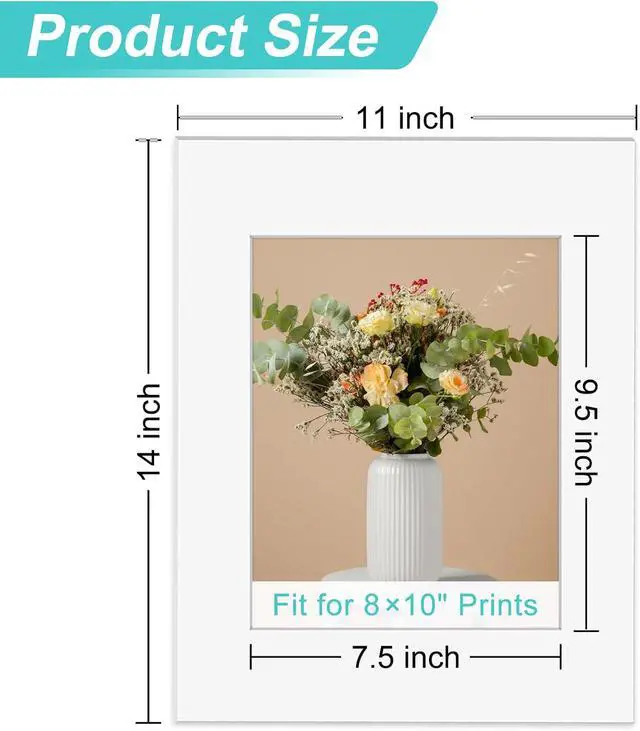 Alt view image 2 of 7 - Phinus 8 Pack Picture Mats for Frames, Acid Free 11x14 Matted to 8x10, Picture Frame Mats for Pictures, Watercolor, Artwork and Prints (White)