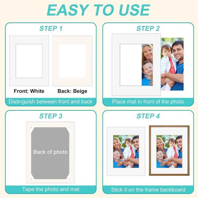 Alt view image 5 of 7 - Phinus 8 Pack Picture Mats for Frames, Acid Free 11x14 Matted to 8x10, Picture Frame Mats for Pictures, Watercolor, Artwork and Prints (White)