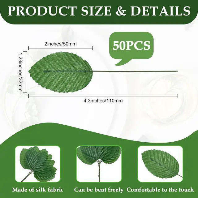 Alt view image 2 of 7 - 50Pcs Artificial Silk Leaf, Fabric Floral Fake Wire Crafts Leaves