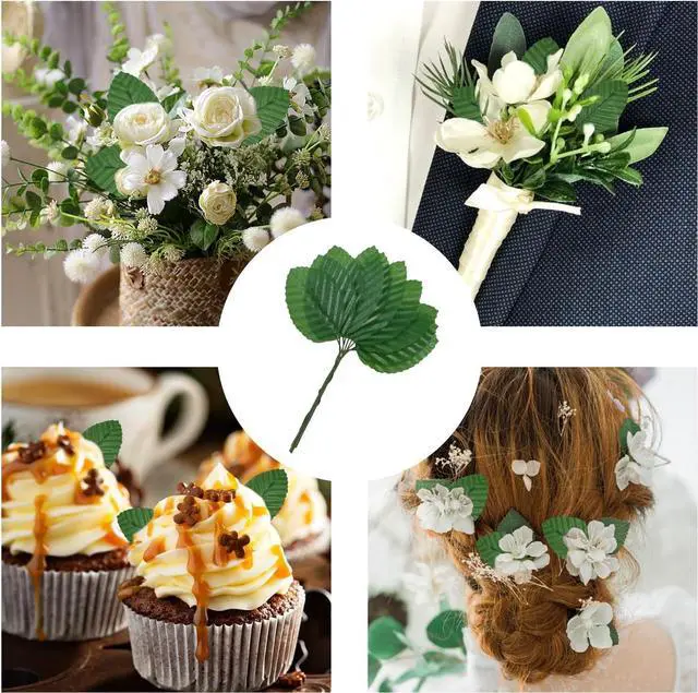 Alt view image 7 of 7 - 50Pcs Artificial Silk Leaf, Fabric Floral Fake Wire Crafts Leaves