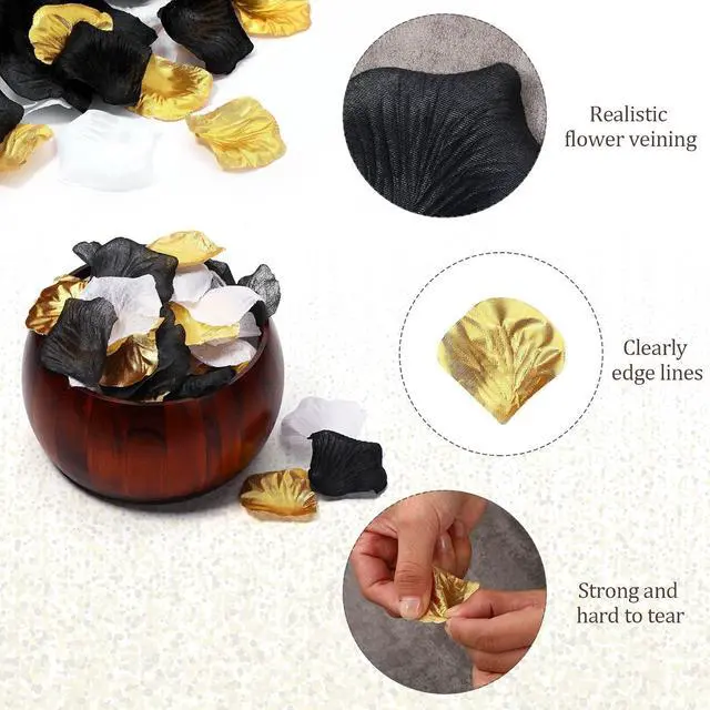 Alt view image 2 of 6 - Syhood 1600 Pcs Gold, Black, White Artificial Rose Petals Wedding