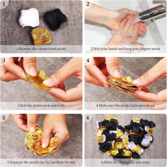 Alt view image 4 of 6 - Syhood 1600 Pcs Gold, Black, White Artificial Rose Petals Wedding
