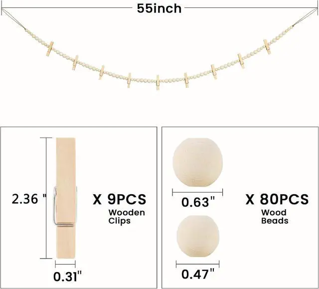 Alt view image 2 of 7 - KLOGTSIND Hanging Photo Display, Boho Wood Bead Garland Wall Decor