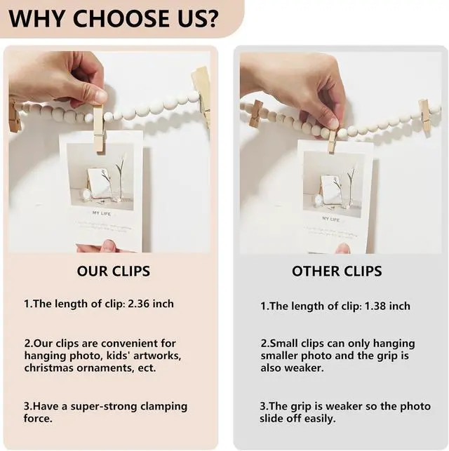 Alt view image 3 of 7 - KLOGTSIND Hanging Photo Display, Boho Wood Bead Garland Wall Decor