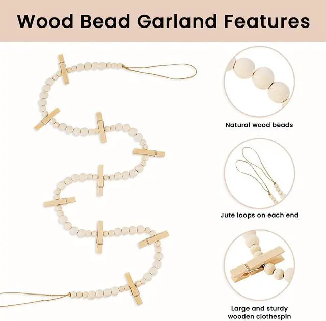 Alt view image 5 of 7 - KLOGTSIND Hanging Photo Display, Boho Wood Bead Garland Wall Decor