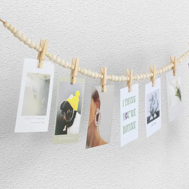 Alt view image 4 of 7 - KLOGTSIND Hanging Photo Display, Boho Wood Bead Garland Wall Decor