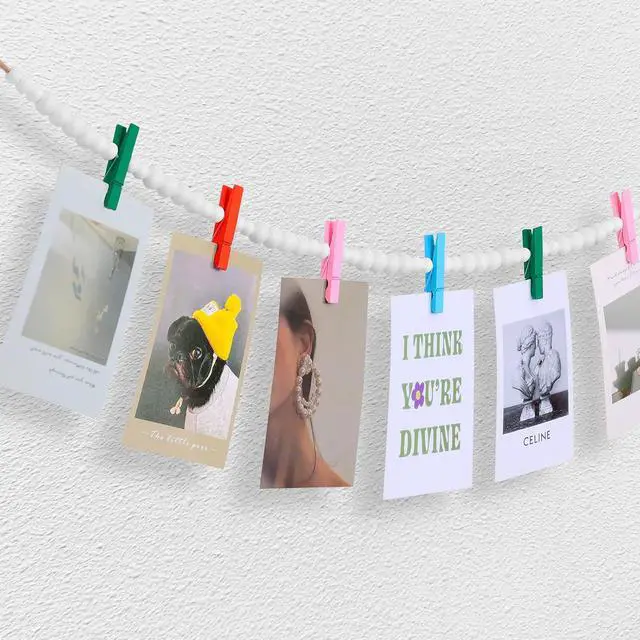 Alt view image 2 of 6 - KLOGTSIND Hanging Photo Display, Boho Wood Bead Garland Wall Decor