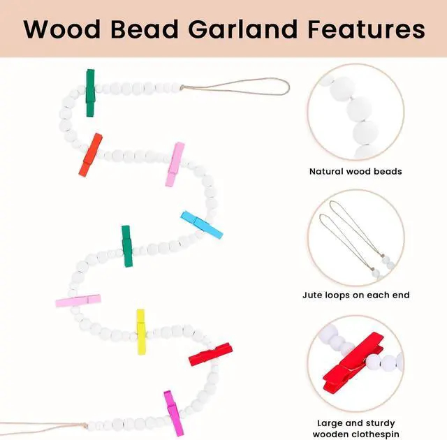 Alt view image 5 of 6 - KLOGTSIND Hanging Photo Display, Boho Wood Bead Garland Wall Decor
