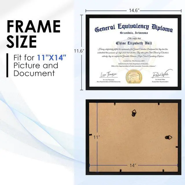 Alt view image 2 of 7 - FIXSMITH 11x14 Diploma Frame, 2 Pack Black Picture Frames with Clear Plexiglass, Certificate Frames for Wall Display, 11x14 Document Frame, High School Diploma Frame