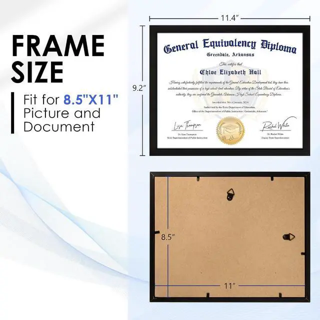 Alt view image 2 of 7 - FIXSMITH 8.5x11 Diploma Frame, Black Picture Frames with Clear Plexiglass, 2 Pack Certificate Frames for Wall Display, 8.5x11 Document Frame, High School Diploma Frame