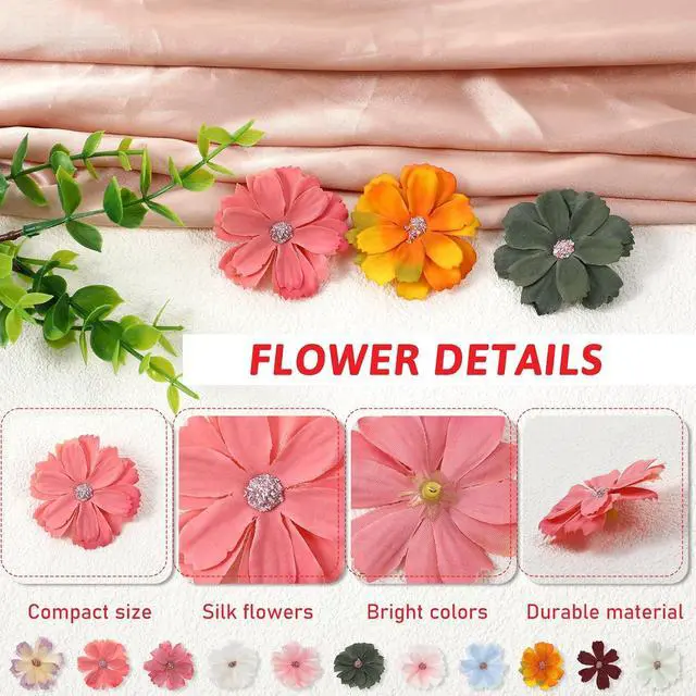 Alt view image 3 of 7 - Mini Artificial Flowers for Decoration, 120 Pieces Small Fabric Silk Flowers Fake Wildflowers Garland Decoration Multicolor Rose Daisy Peony Flowers Heads for Home Wedding DIY Crafts Decoration