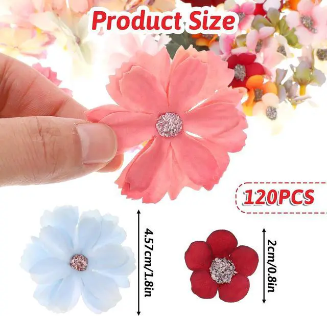 Alt view image 4 of 7 - Mini Artificial Flowers for Decoration, 120 Pieces Small Fabric Silk Flowers Fake Wildflowers Garland Decoration Multicolor Rose Daisy Peony Flowers Heads for Home Wedding DIY Crafts Decoration