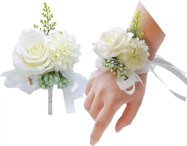 Main image of 2 Pack Flowers Wrist Corsage Boutonniere Set, White