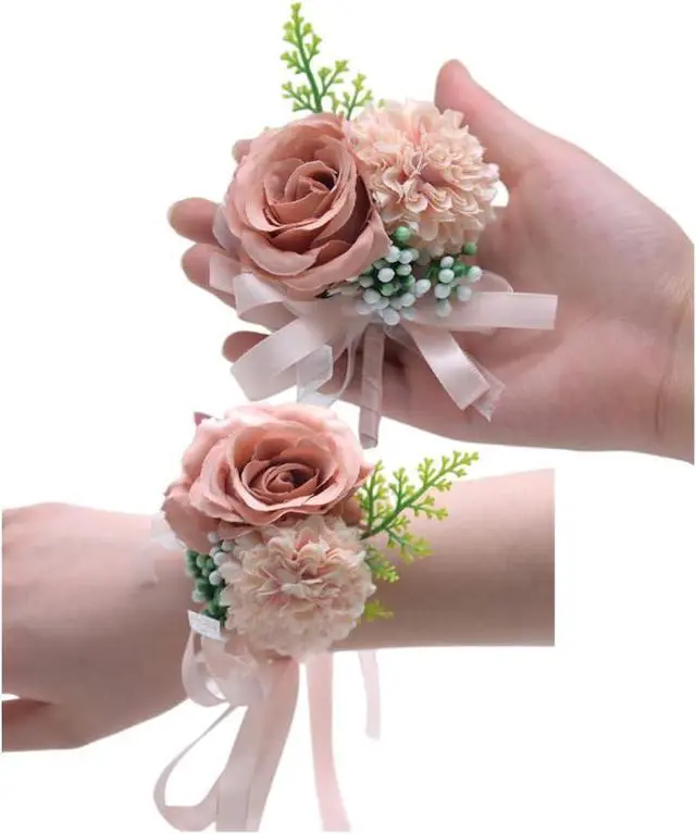Main image of Rose Gold Flowes Wrist Corsage & Boutonniere Set, 2 Pieces