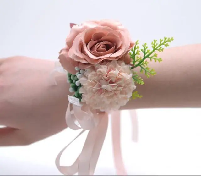 Alt view image 3 of 3 - Rose Gold Flowes Wrist Corsage & Boutonniere Set, 2 Pieces