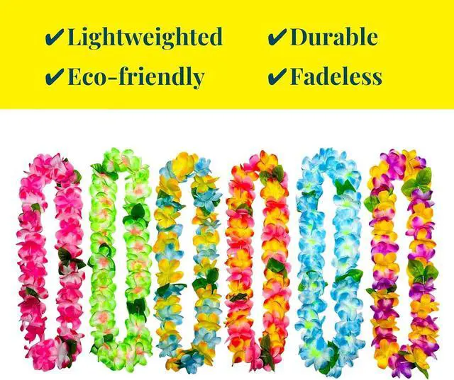 Alt view image 4 of 7 - GoodUping 12 Counts Thickened Hawaiian Leis, Perfect Luau Party Supplies for Summer Beach Vacations, Essential Party Decorations for Birthday, Graduation, and Wedding Celebrations