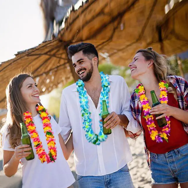 Alt view image 5 of 7 - GoodUping 12 Counts Thickened Hawaiian Leis, Perfect Luau Party Supplies for Summer Beach Vacations, Essential Party Decorations for Birthday, Graduation, and Wedding Celebrations