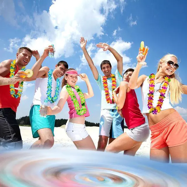Alt view image 6 of 7 - GoodUping 12 Counts Thickened Hawaiian Leis, Perfect Luau Party Supplies for Summer Beach Vacations, Essential Party Decorations for Birthday, Graduation, and Wedding Celebrations