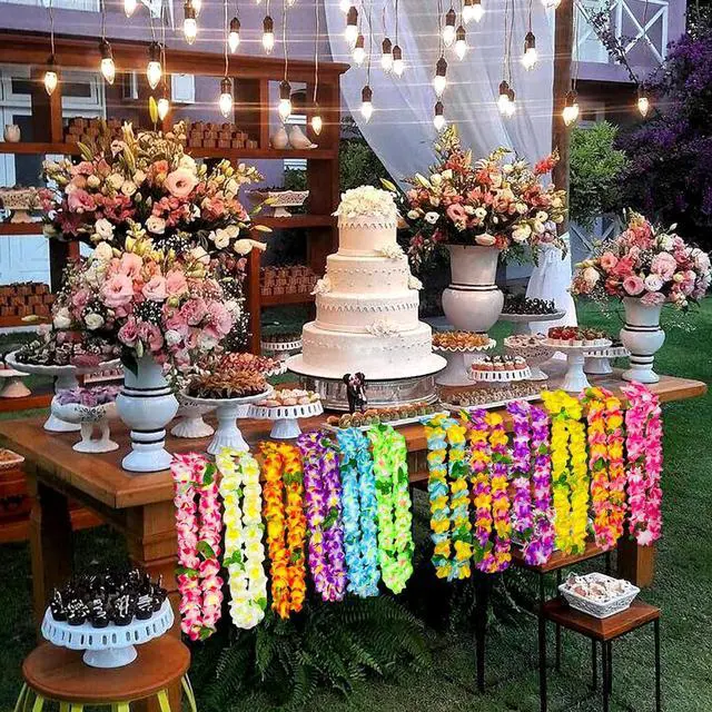 Alt view image 7 of 7 - GoodUping 12 Counts Thickened Hawaiian Leis, Perfect Luau Party Supplies for Summer Beach Vacations, Essential Party Decorations for Birthday, Graduation, and Wedding Celebrations