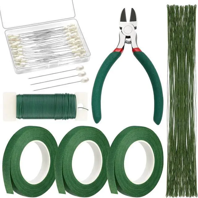 Main image of PAXCOO Floral Arrangement Kit with Green Tape and Wire, Boutonniere Flower pin, Wire Cutter for Wreath Making Supplies