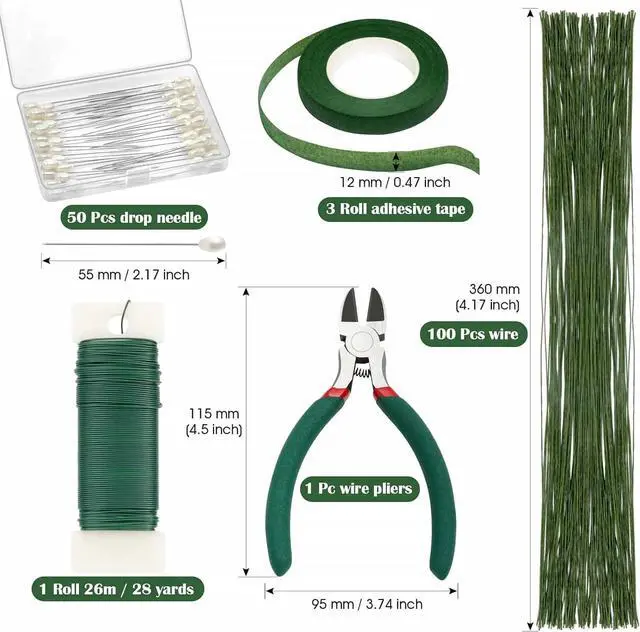 Alt view image 6 of 7 - PAXCOO Floral Arrangement Kit with Green Tape and Wire, Boutonniere Flower pin, Wire Cutter for Wreath Making Supplies