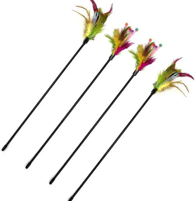 Main image of IUHKBH Cat Wand, 4 PCS Interactive Feather Stick Flexible Kitten Wand Safe Cat Teaser Wand for Indoor, All Breed Sizes