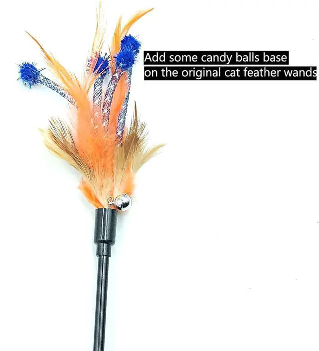 Alt view image 3 of 6 - IUHKBH Cat Wand, 4 PCS Interactive Feather Stick Flexible Kitten Wand Safe Cat Teaser Wand for Indoor, All Breed Sizes