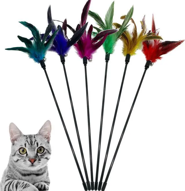 Main image of CATENAS 6 PCS Feather Stick Cat Toys, Interactive Wand for Indoor Cats