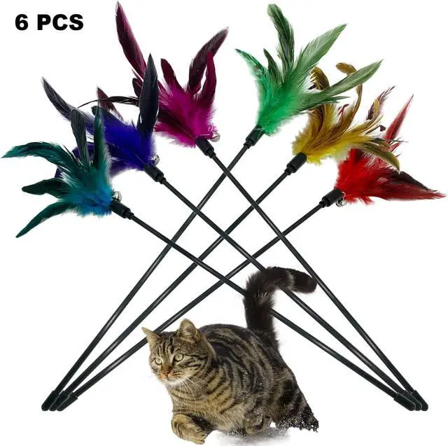 Alt view image 6 of 6 - CATENAS 6 PCS Feather Stick Cat Toys, Interactive Wand for Indoor Cats