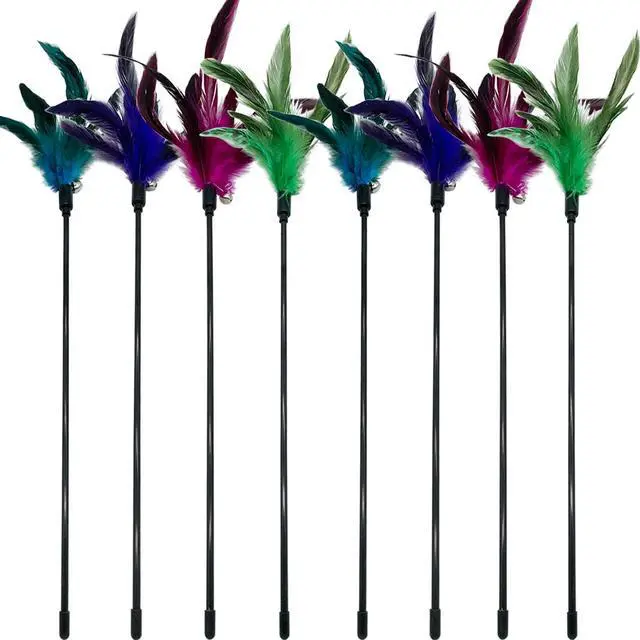 Main image of Cat Wand Toy Feather Stick Cat Toys, 8 Pieces Interactive Cat Toy Feathers Wand for Indoor Cats