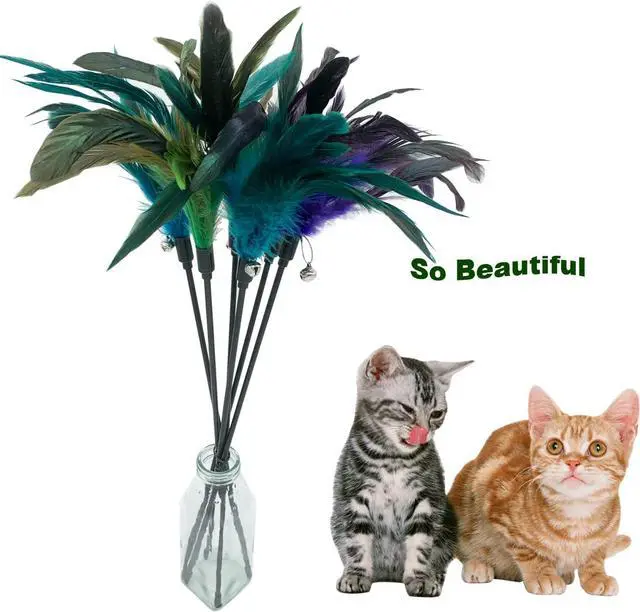 Alt view image 2 of 6 - Cat Wand Toy Feather Stick Cat Toys, 8 Pieces Interactive Cat Toy Feathers Wand for Indoor Cats