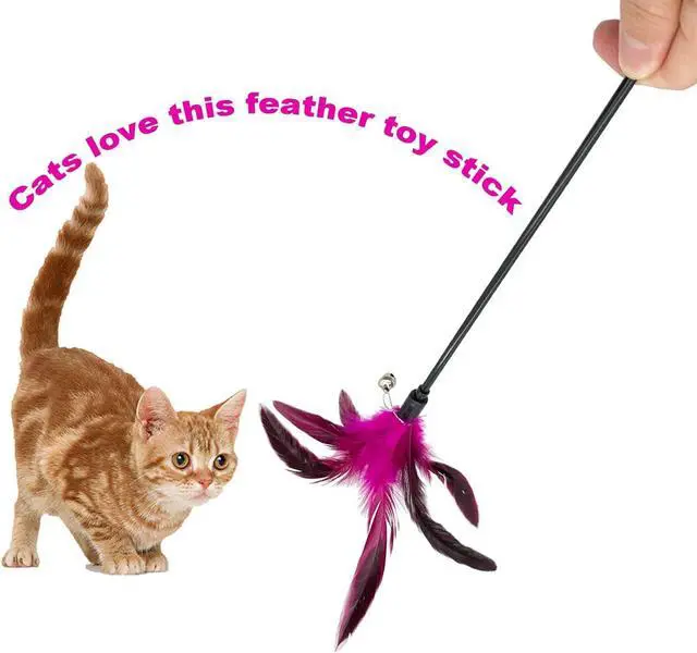 Alt view image 3 of 6 - Cat Wand Toy Feather Stick Cat Toys, 8 Pieces Interactive Cat Toy Feathers Wand for Indoor Cats