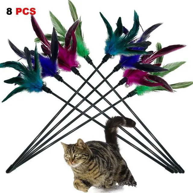 Alt view image 6 of 6 - Cat Wand Toy Feather Stick Cat Toys, 8 Pieces Interactive Cat Toy Feathers Wand for Indoor Cats