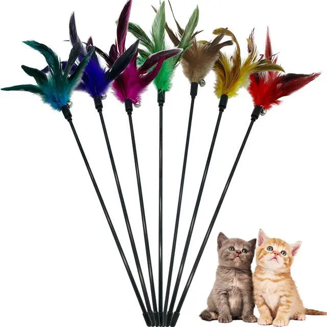 Main image of Cat Wand Toy Feather Stick Cat Toys, 7 Pieces Interactive Cat Toy Feathers Wand for Indoor Cats