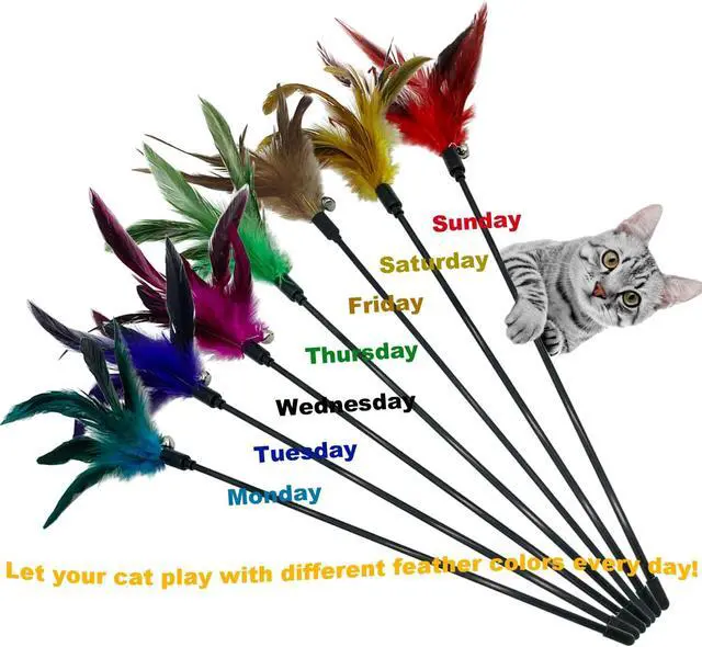 Alt view image 2 of 6 - Cat Wand Toy Feather Stick Cat Toys, 7 Pieces Interactive Cat Toy Feathers Wand for Indoor Cats