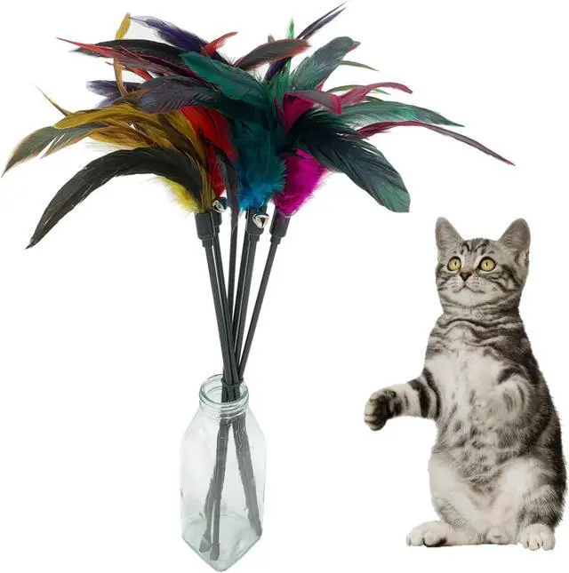 Alt view image 3 of 6 - Cat Wand Toy Feather Stick Cat Toys, 7 Pieces Interactive Cat Toy Feathers Wand for Indoor Cats