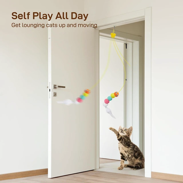 Alt view image 2 of 6 - Potaroma Interactive Cat Feather Toys 5 Pcs, Cat Teaser Retractable Hanging Indoor Kitten Play Chase Exercise, Mental Physical Stimulation for All Breeds and Species
