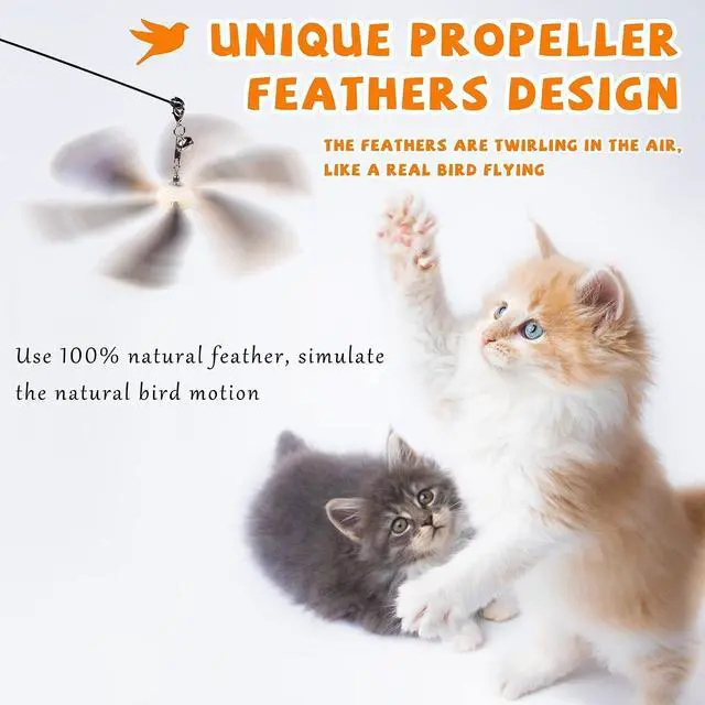 Alt view image 2 of 4 - JXFUKAL Cat Wand Toys, Interactive Cat Toys with 3 Feather Refills, 29'' Flexible Steel Wire, Sturdy Wood Handle & Bell for Kitty Kitten, Cat Toys for Indoor Cats Teaser Cat String Toy