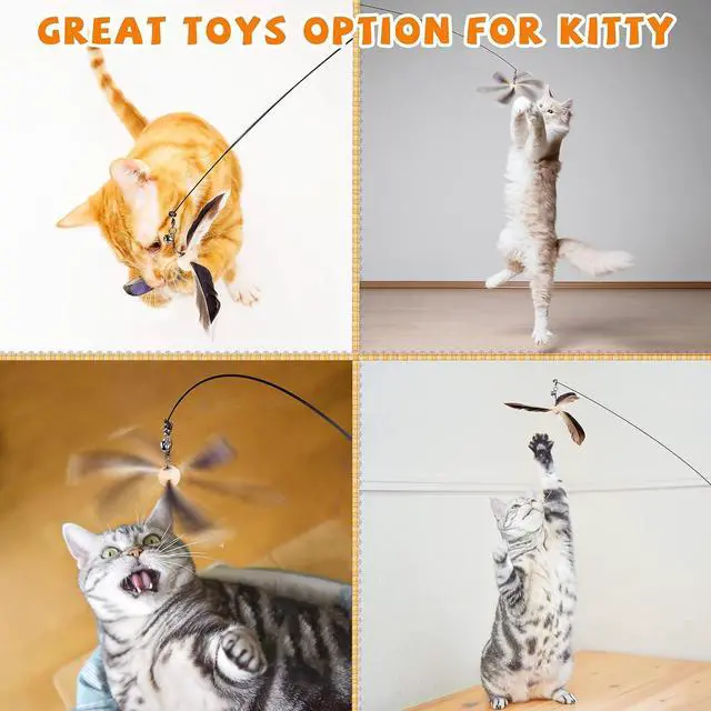 Alt view image 4 of 4 - JXFUKAL Cat Wand Toys, Interactive Cat Toys with 3 Feather Refills, 29'' Flexible Steel Wire, Sturdy Wood Handle & Bell for Kitty Kitten, Cat Toys for Indoor Cats Teaser Cat String Toy