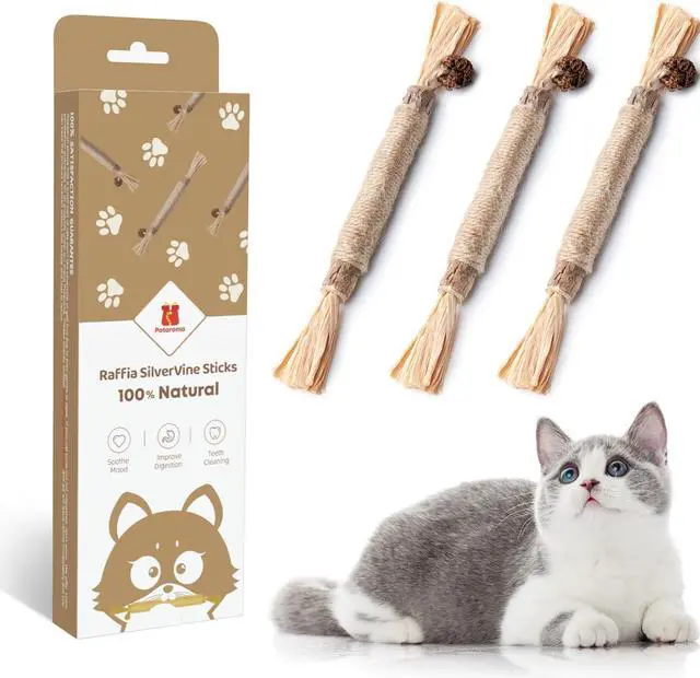 Main image of Potaroma 3 Pack Natural Silvervine Sticks Cat Toys, Catmint Silvervine Blend Sticks, Catnip Kittens Chew Toys Teeth Cleaning, Matatabi Dental Care Cat Treat Edible Kitty Lick Toys, Package May Vary