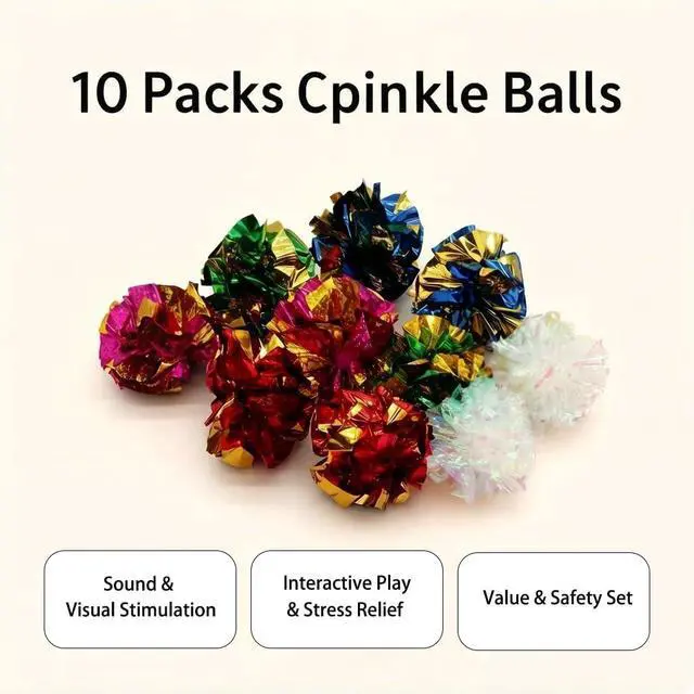 Alt view image 3 of 7 - LASOCUHOO Cat Toys, 30 Packs Interactive Cat Toy Pack Including Cat Crinkle Balls, Cat Sparkle Balls, Spiral Springs for Kitten Random Color