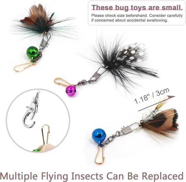 Alt view image 3 of 6 - SONGWAY Mini Cat Wand Toy Replacement - 10 Pieces Insect Worm Cat Toys Attachments, Cat Feather Toy Refills